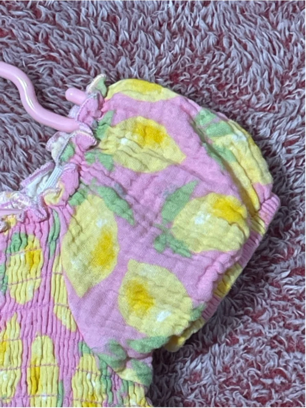 Baby Essentials 9 months pink lemonade ruffle bubble romper
